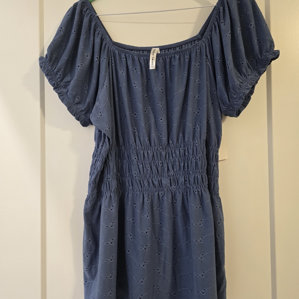 NWT Blue Eyelet Smocked Top